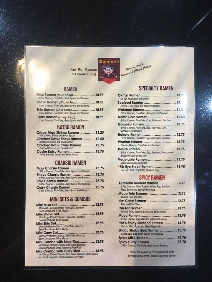Menu at Rai Rai Ramen & Hawaiian BBQ West Chester, West Chester