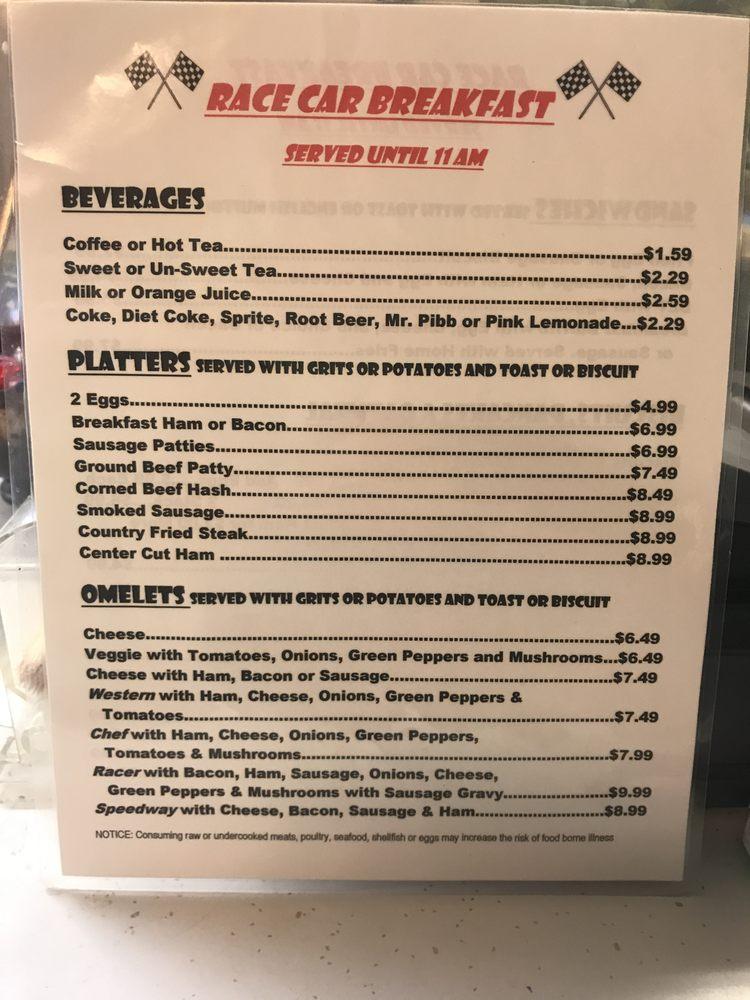 Menu at Race Car Diner restaurant, Astatula