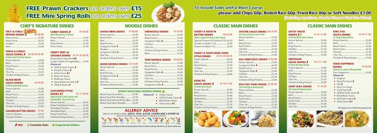Menu at The Standard Chinese Takeaway fast food, Seaham