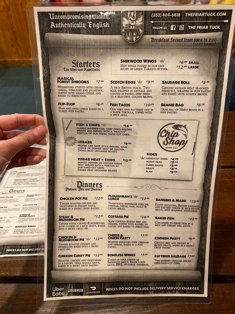 Menu at The Friar Tuck restaurant, Four Corners