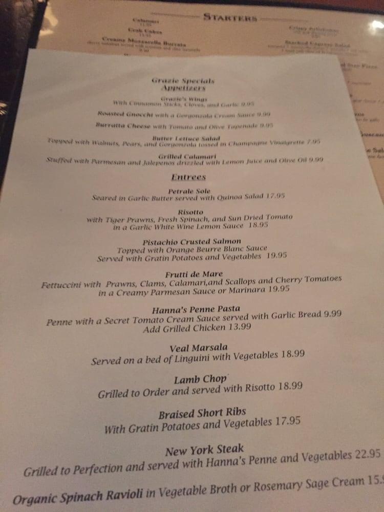 Menu at Grazie Restaurant, Novato