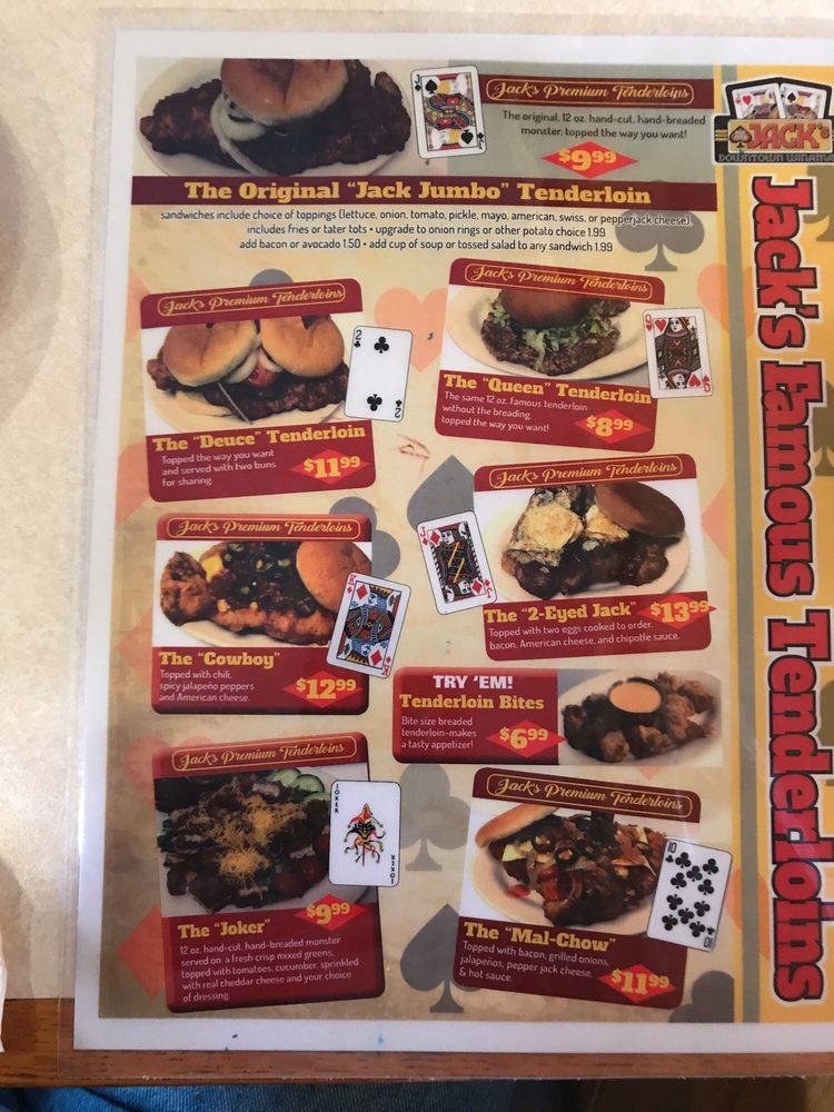 Menu at One Eyed Jack's pub & bar, Winamac