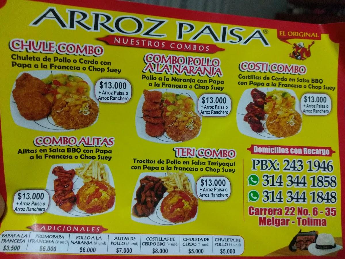 Carta Del Restaurante Arroz Paisa El Original Melgar Melgar 0157