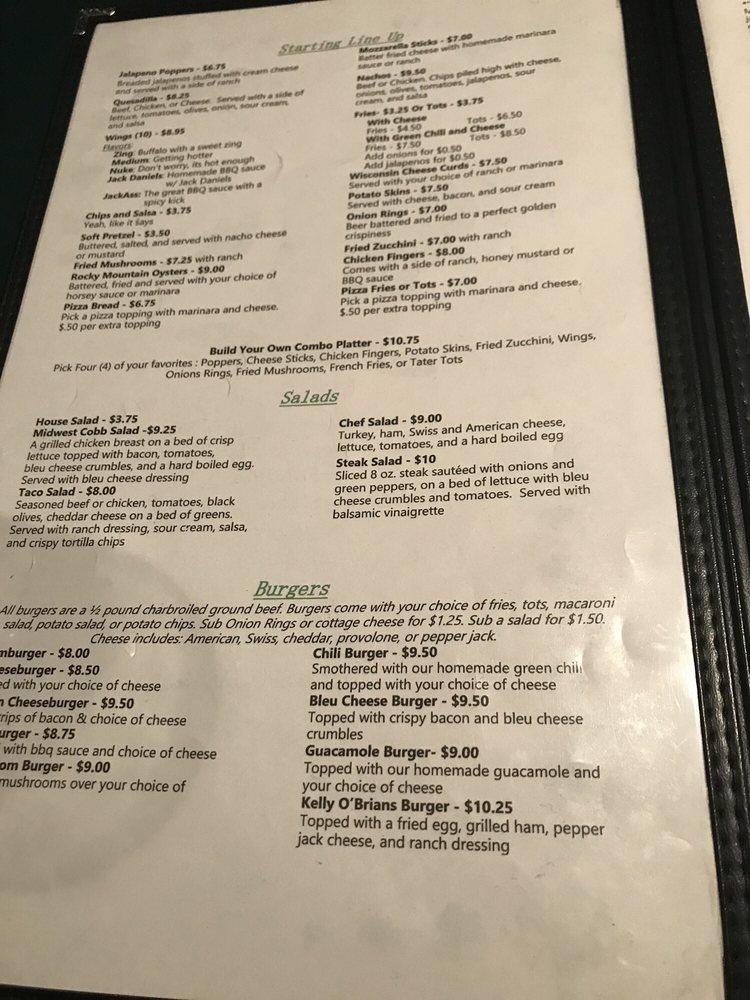 Menu at Kelly O'Brians Sports Bar, Colorado Springs