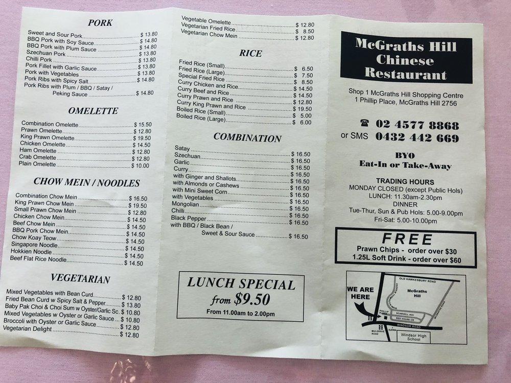 Menu at Mcgraths Hill Chinese Restaurant, McGraths Hill