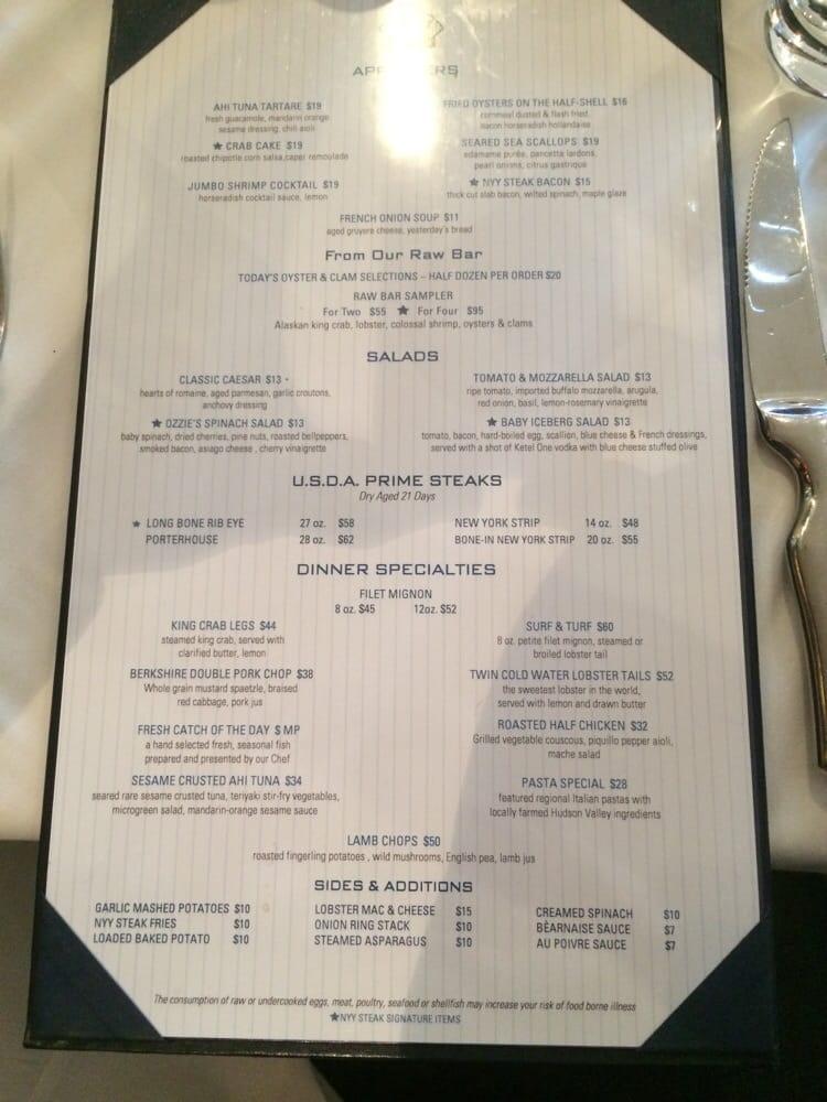 Menu at Lobel’s Carving Station steakhouse, New York City