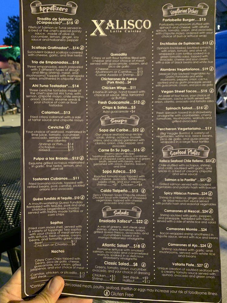 Menu at Xalisco Latin Cuisine restaurant, Redmond