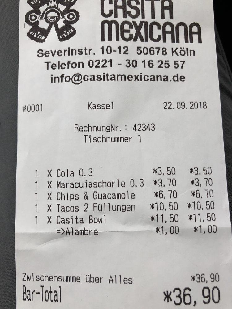 Speisekarte von Casita Mexicana restaurant Köln Severinstrasse 10 12