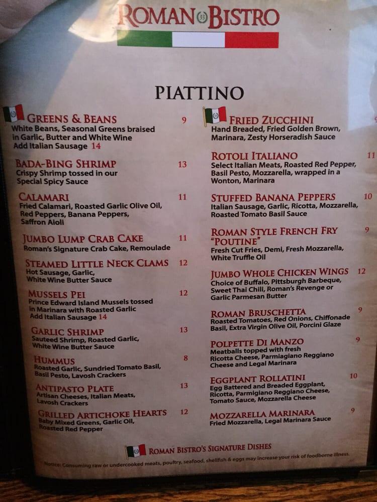 Menu at Roman Bistro pub & bar, Pittsburgh, Ardmore Blvd