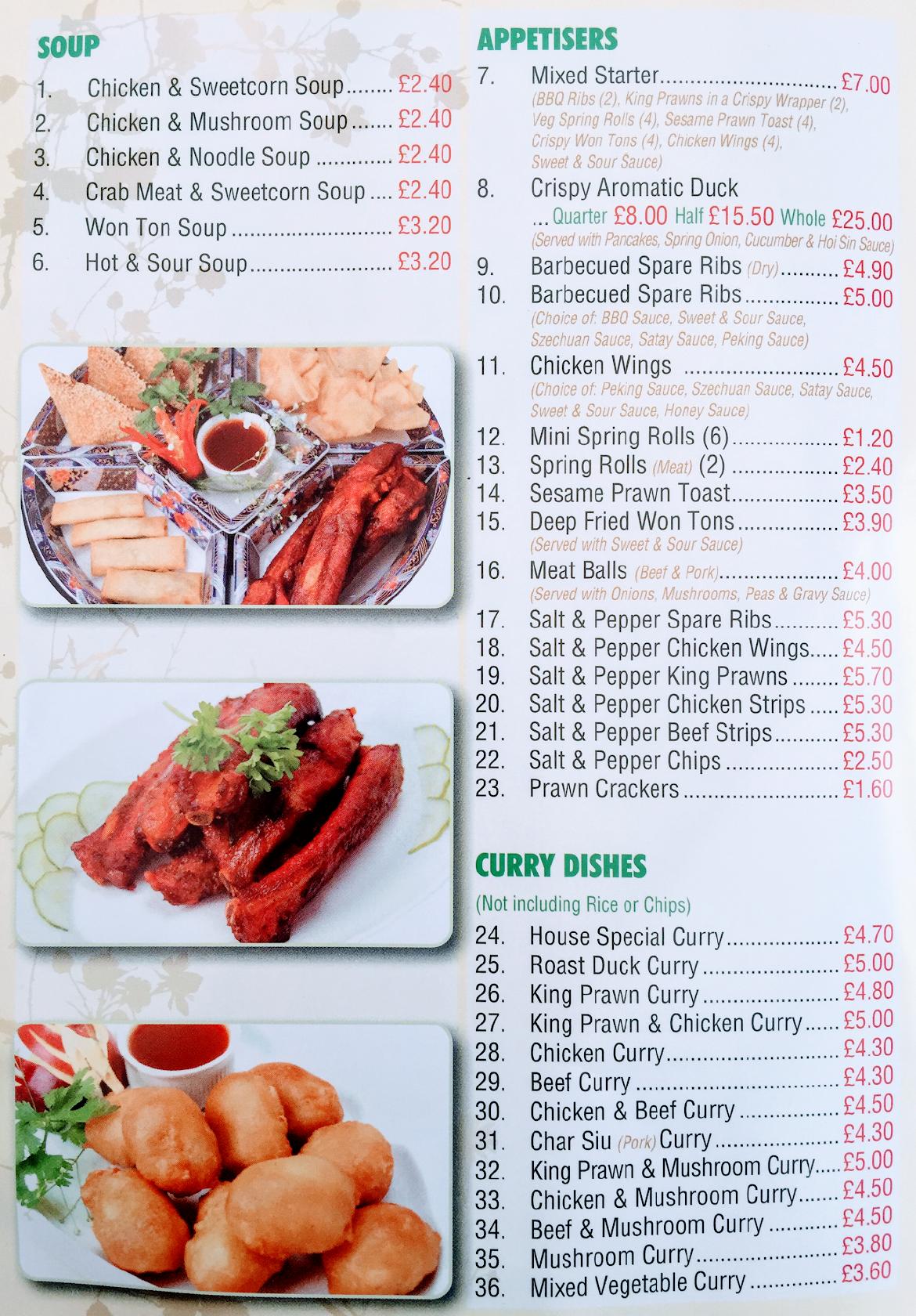 Menu at China Dragon, Darlington