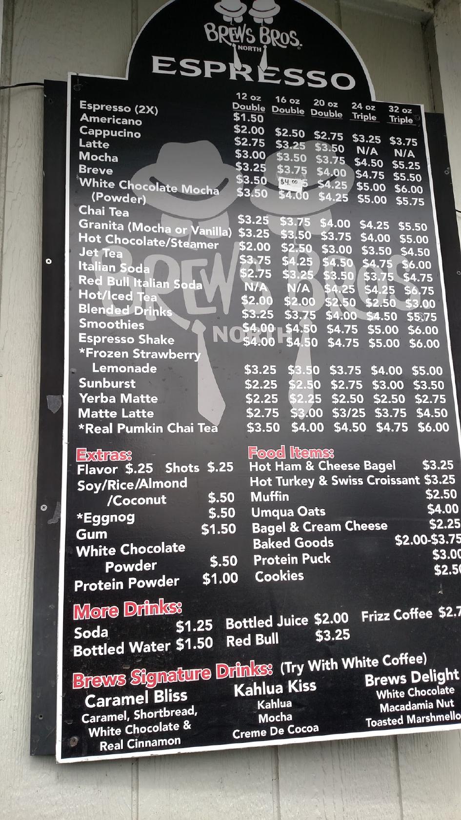 Menu at Brews Brothers, Spokane, N Newport Hwy