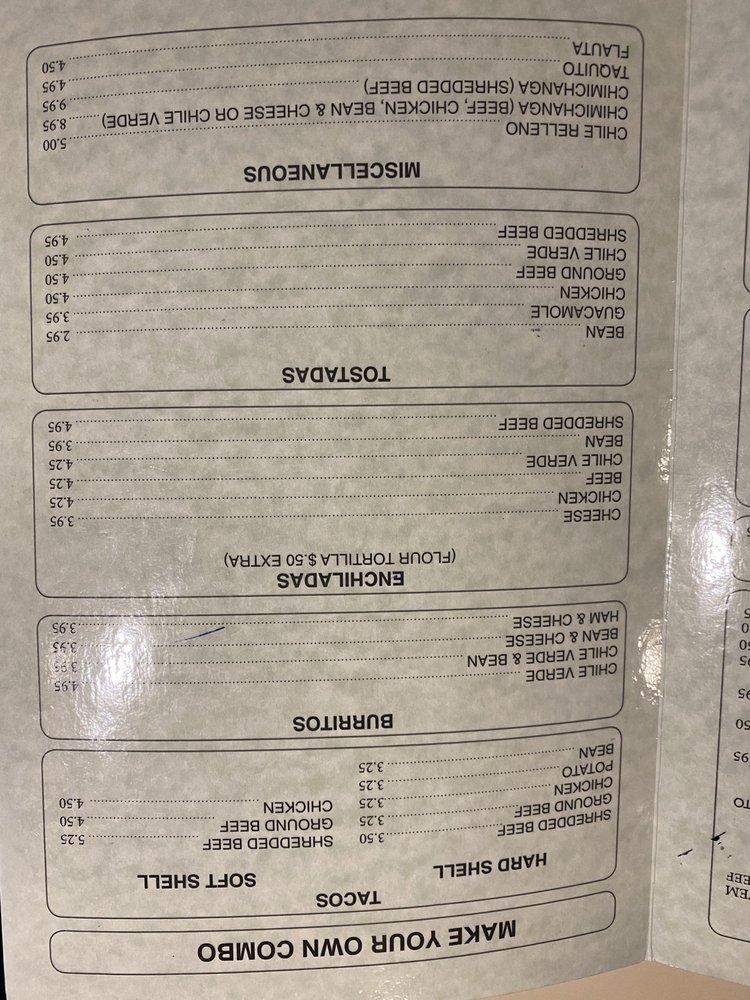 Menu at Restaurant Morelia, Salt Lake City