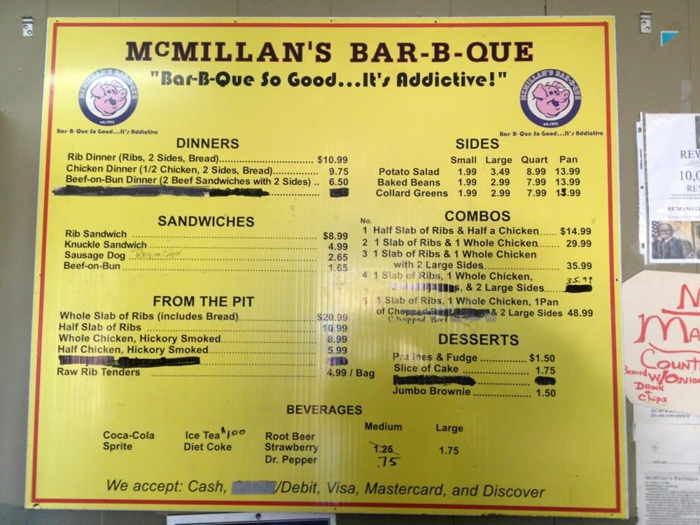 the mcmillan bar and kitchen menu