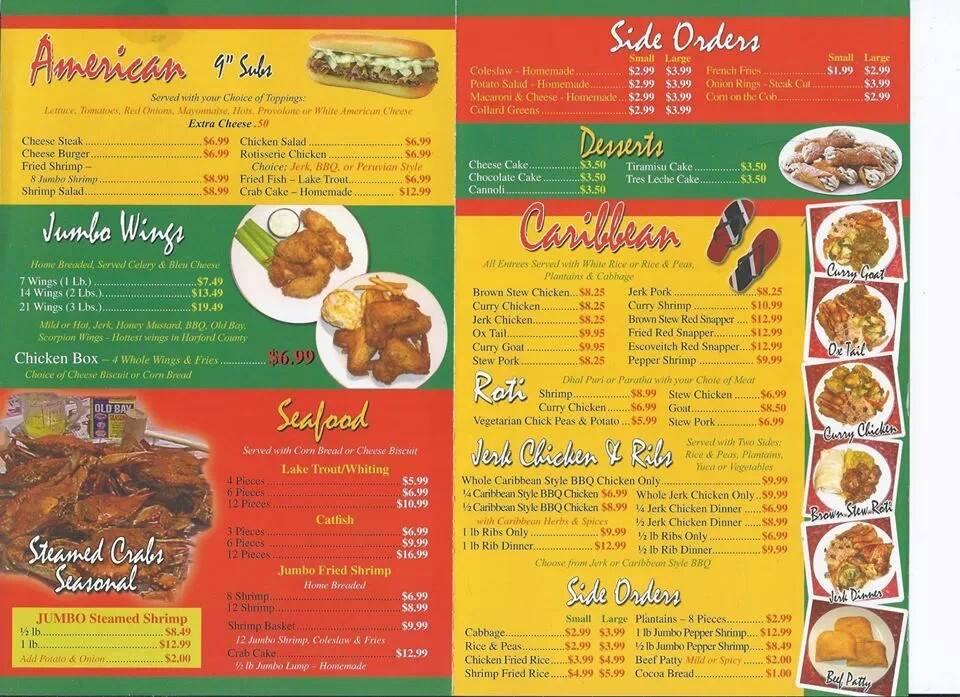 Menu at Ray's Caribbean American Food restaurant, Edgewood, Pulaski Hwy