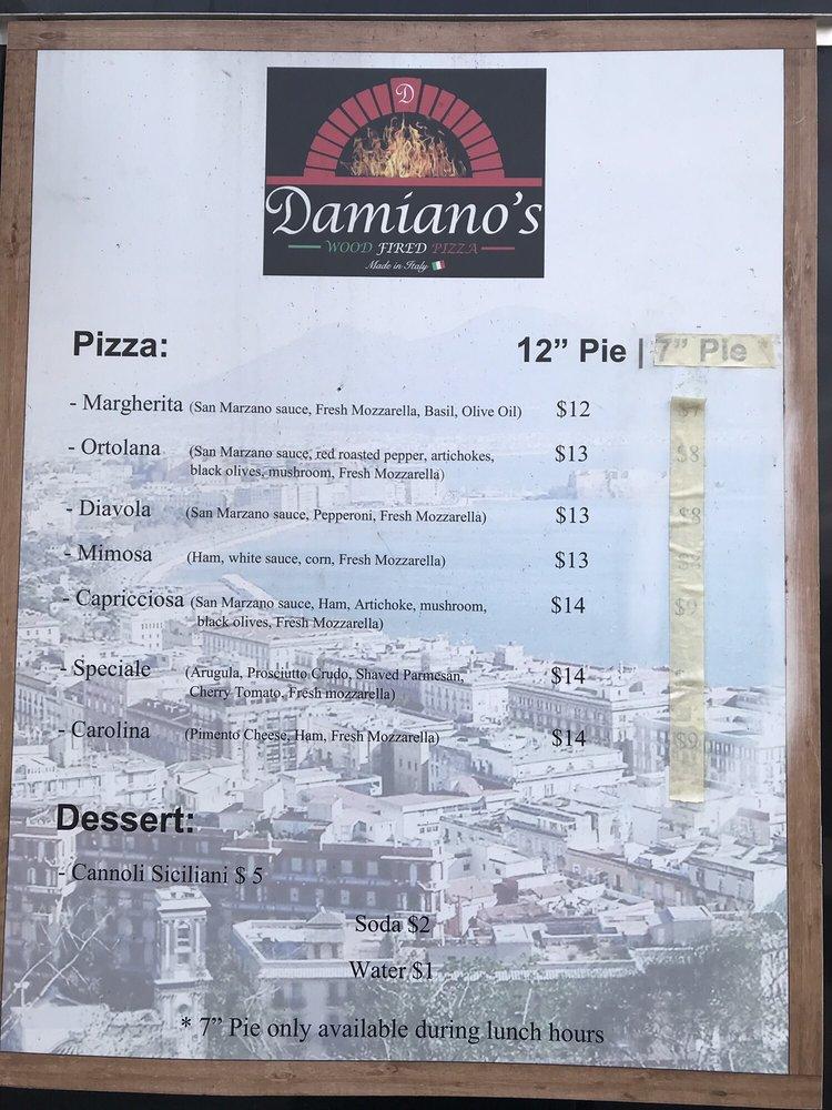 Menu at Damiano's Wood Fired Pizza pizzeria, North Charleston, ladson