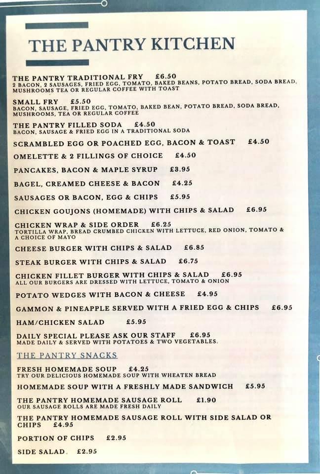 Menu at The Pantry restaurant, Garvagh
