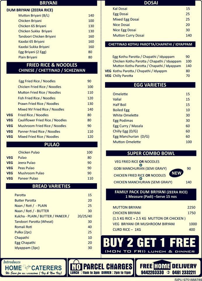 Home Kitchen Restaurant menu