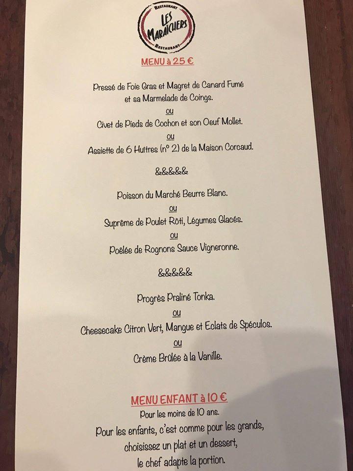 Menu au Les Maraichers restaurant, SainteLucesurLoire