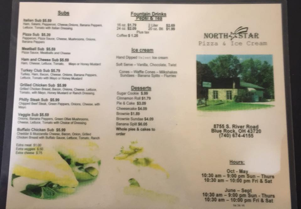 Menu at North Star Pizza & Ice Cream pizzeria, Blue Rock