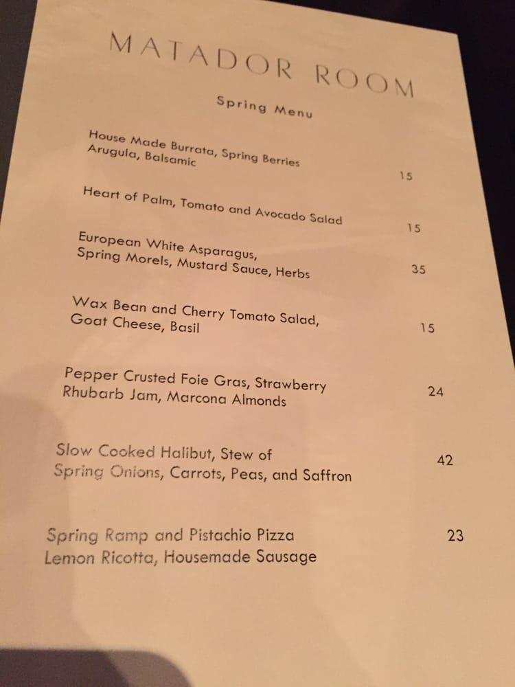 Menu at Matador Room pub & bar, Miami Beach