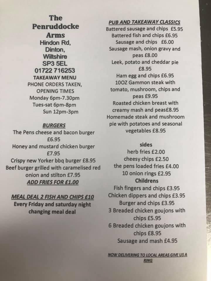 Menu at The Penruddocke Arms pub & bar, Dinton