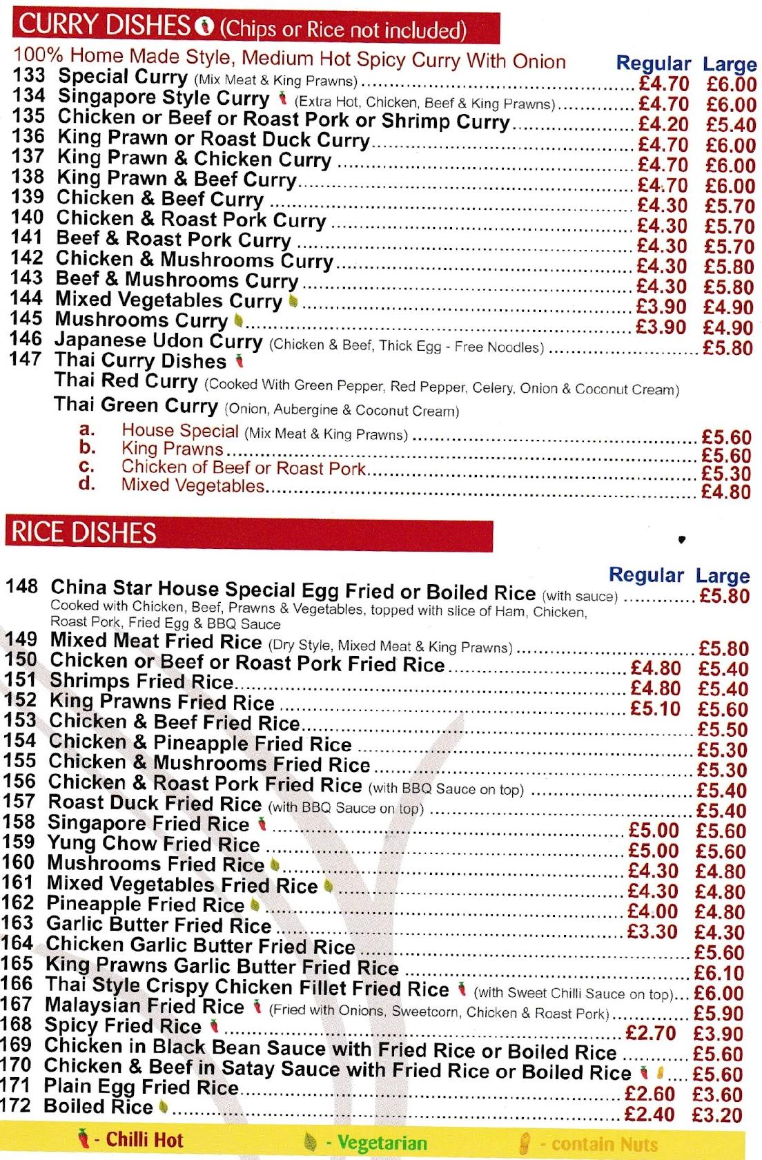 Menu at China Star fast food, Bedworth