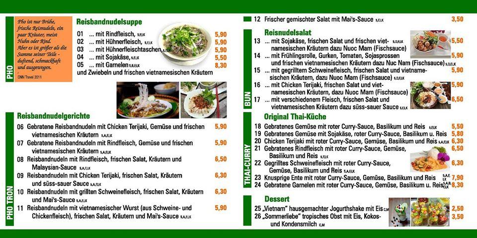 Menu at Vietnamese Street Food restaurant, Freiburg