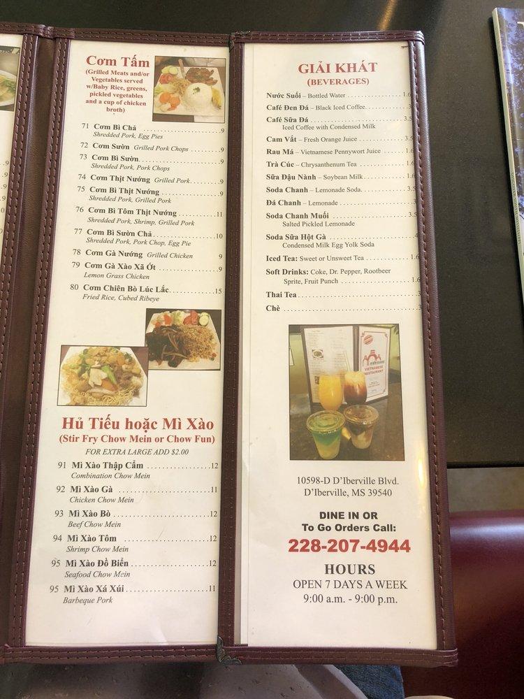 Menu at Kien Giang Restaurant, D'Iberville