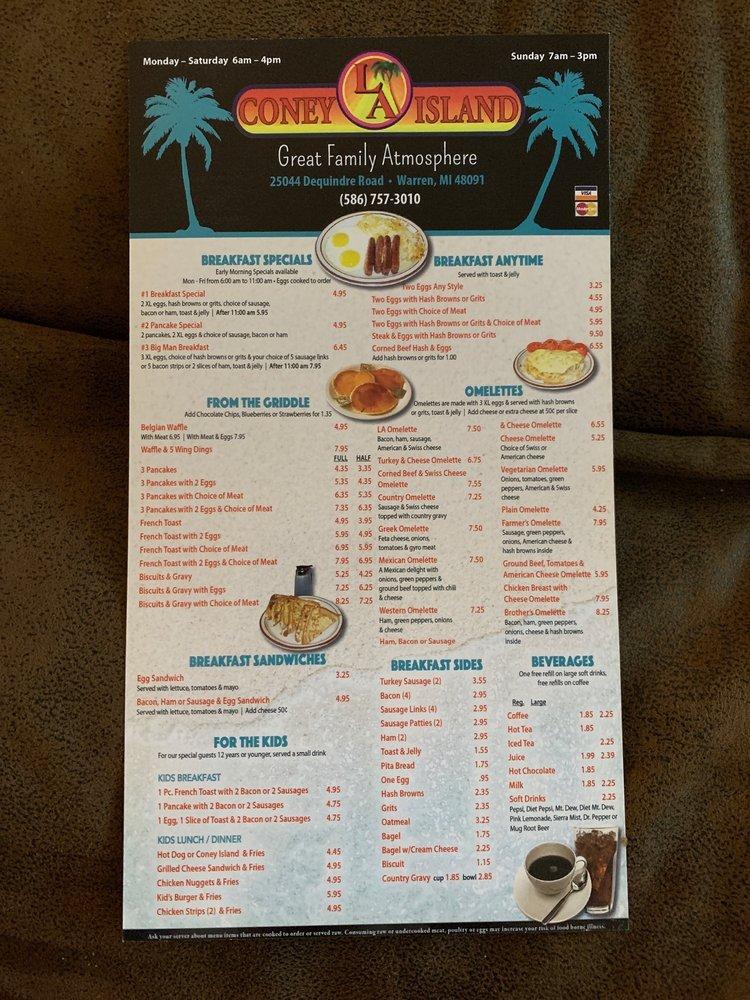 Menu at La Coney Island Restaurant, Warren, Dequindre Rd