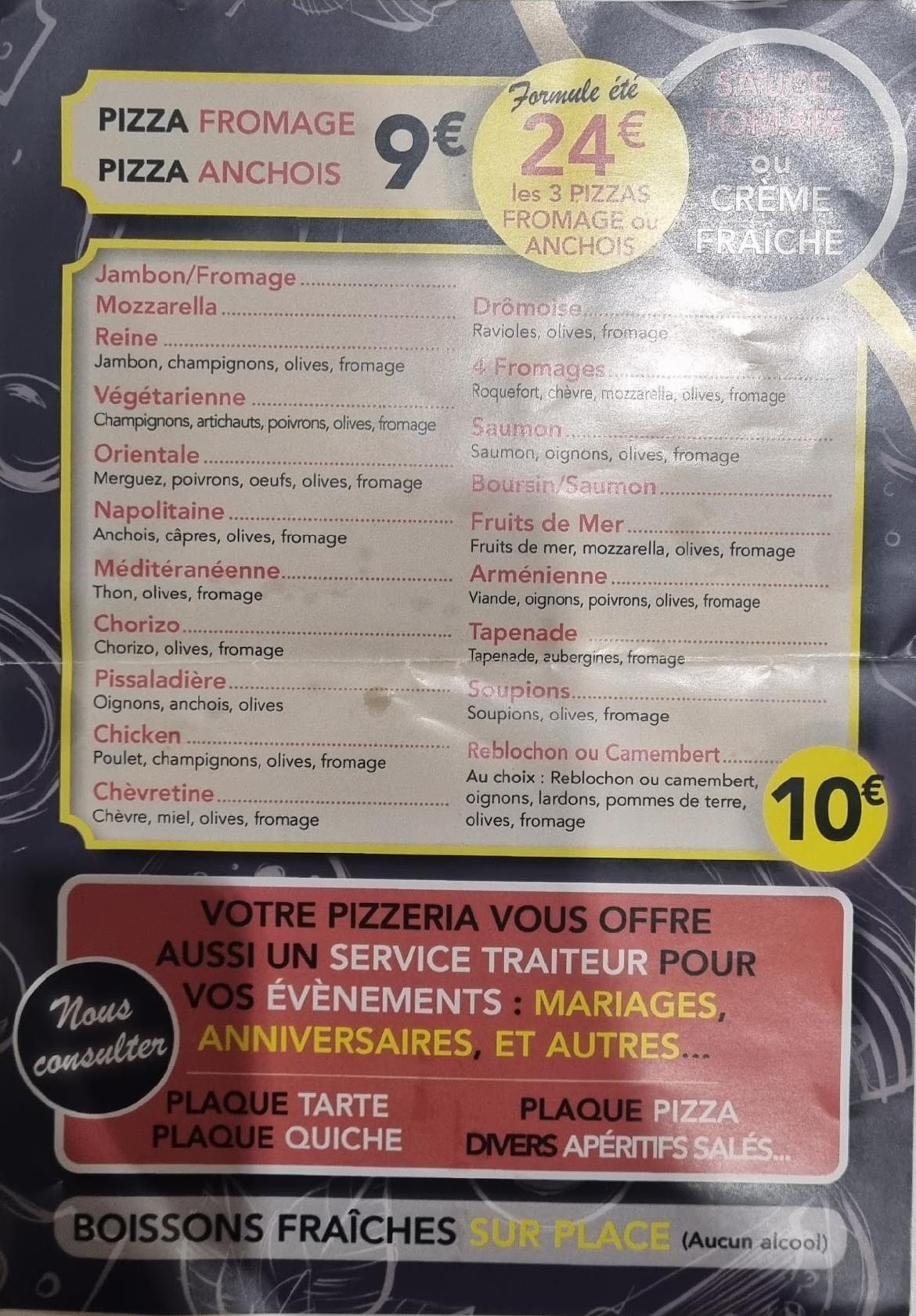 Menu at Pizza Claude pizzas au feu de bois pizzeria, Fos-sur-Mer