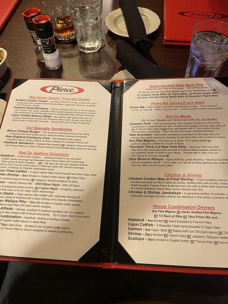 Menu at Red Ox steakhouse, Appleton