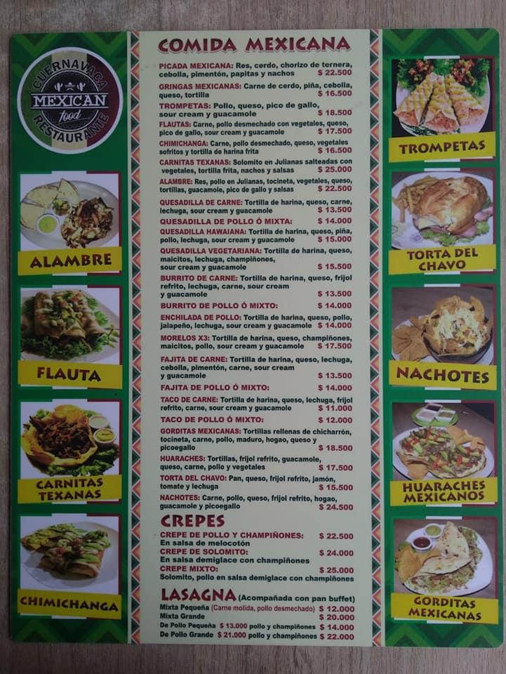 Menu at Restaurante Cuernavaca, Bello