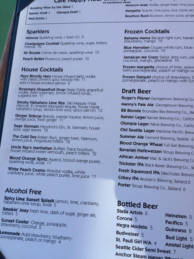 Menu at Ray's Boathouse restaurant, Seattle