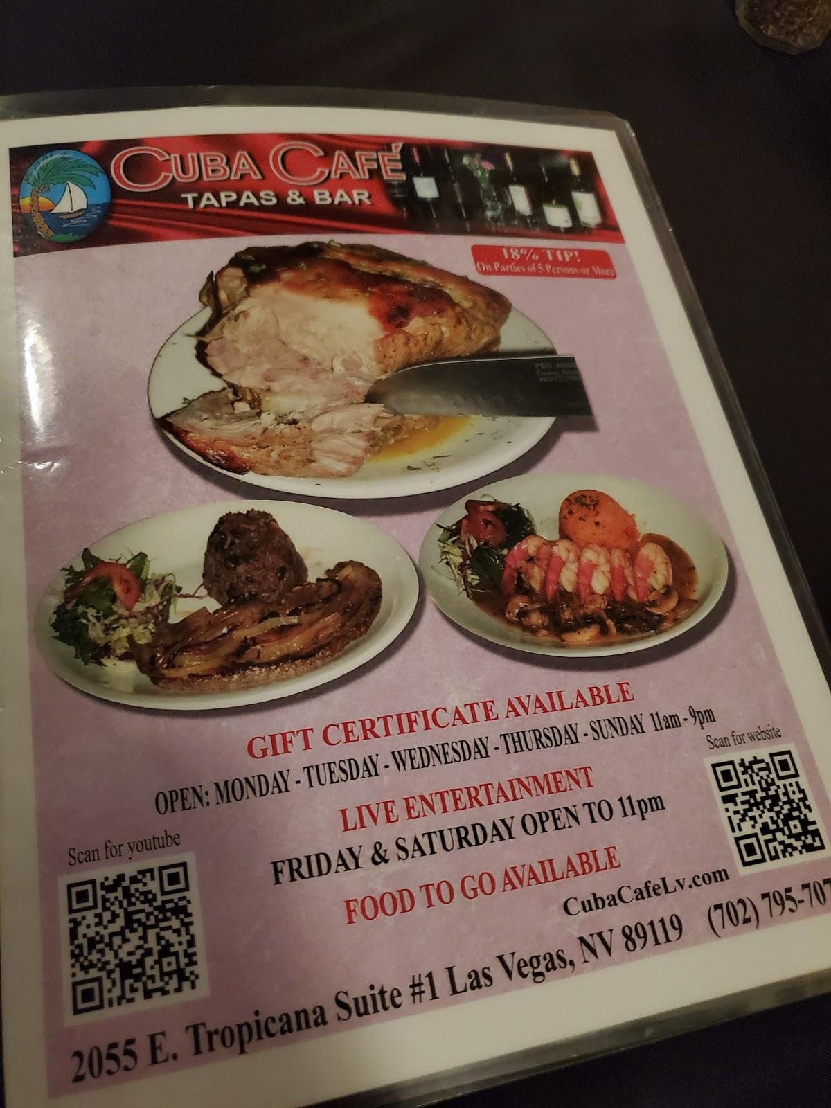 Cuba Cafe Las Vegas Menu