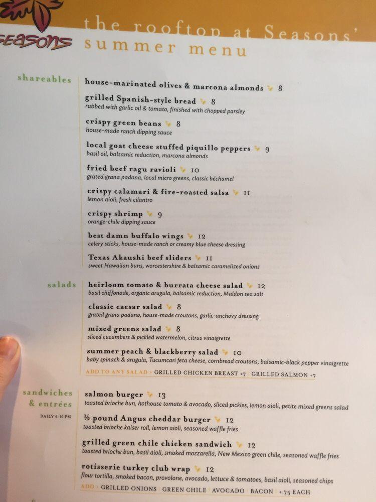 Menu at Seasons Rotisserie & Grill restaurant, Albuquerque