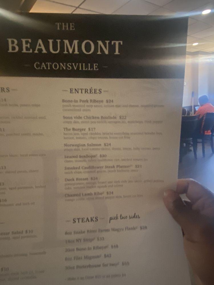 Menu at The Beaumont steakhouse Catonsville