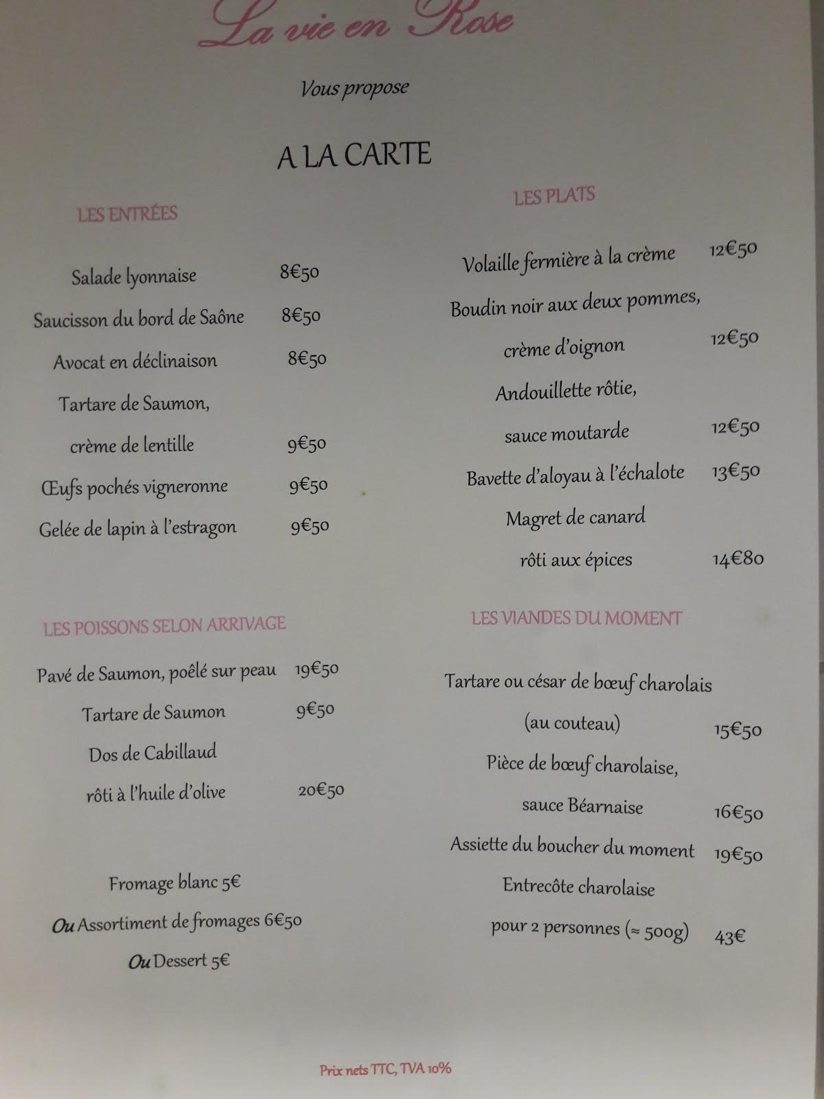 Menu au La Vie En Rose restaurant, AlbignysurSaône