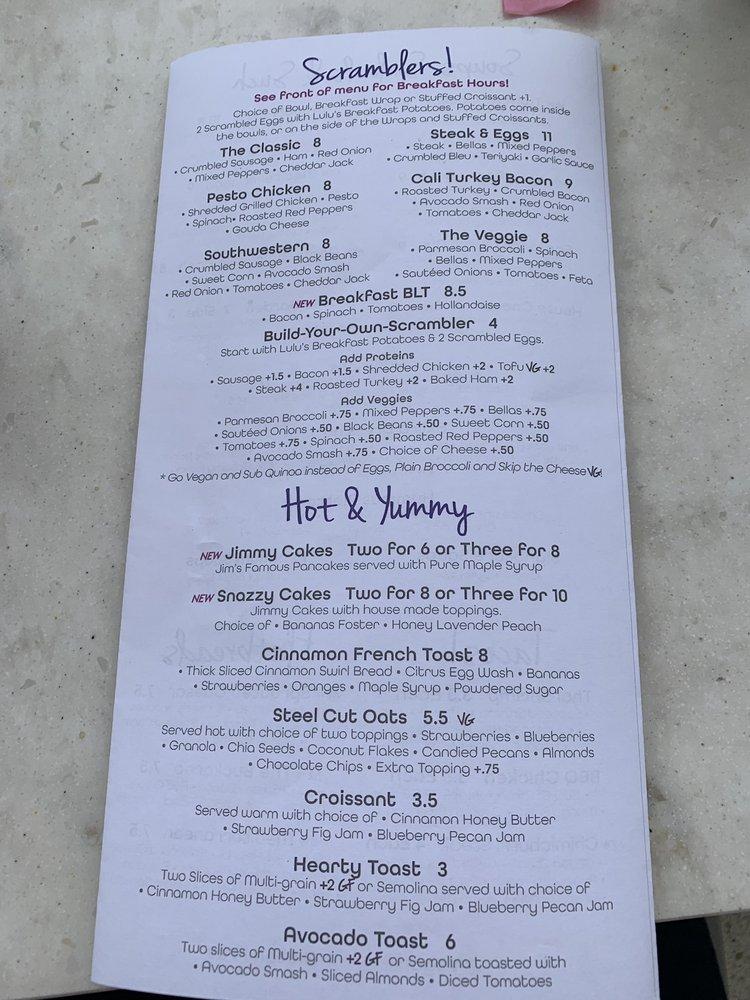 Menu at LuLu Beans Cafe & Coffee House, Sharon