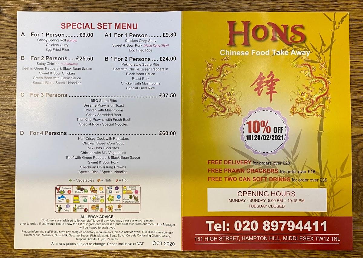 Hons Chef 鴻厨 in London Restaurant menu and reviews