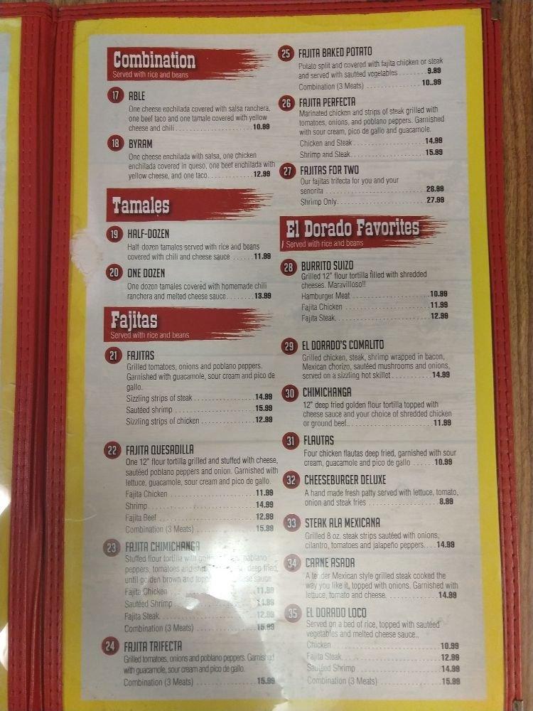 Menu at El Dorado Mexican Grill restaurant, Byram