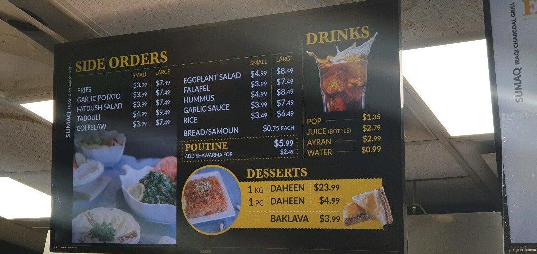 Menu at Sumaq Iraqi Charcoal Grill BBQ, Toronto
