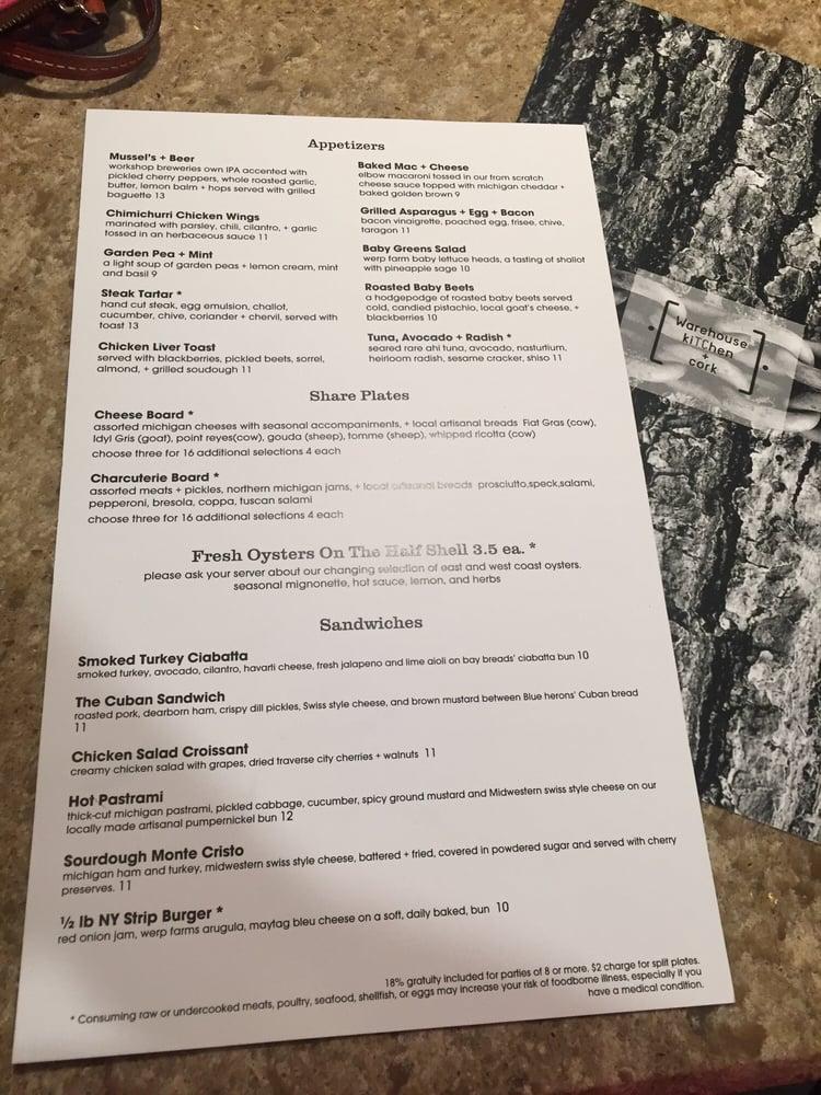 Menu at Warehouse KiTChen + Cork pub & bar, Traverse City