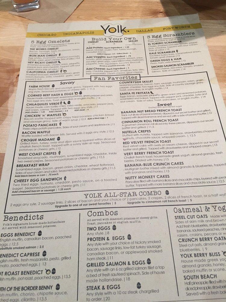 Menu at Yolk Sundance Square restaurant, Fort Worth