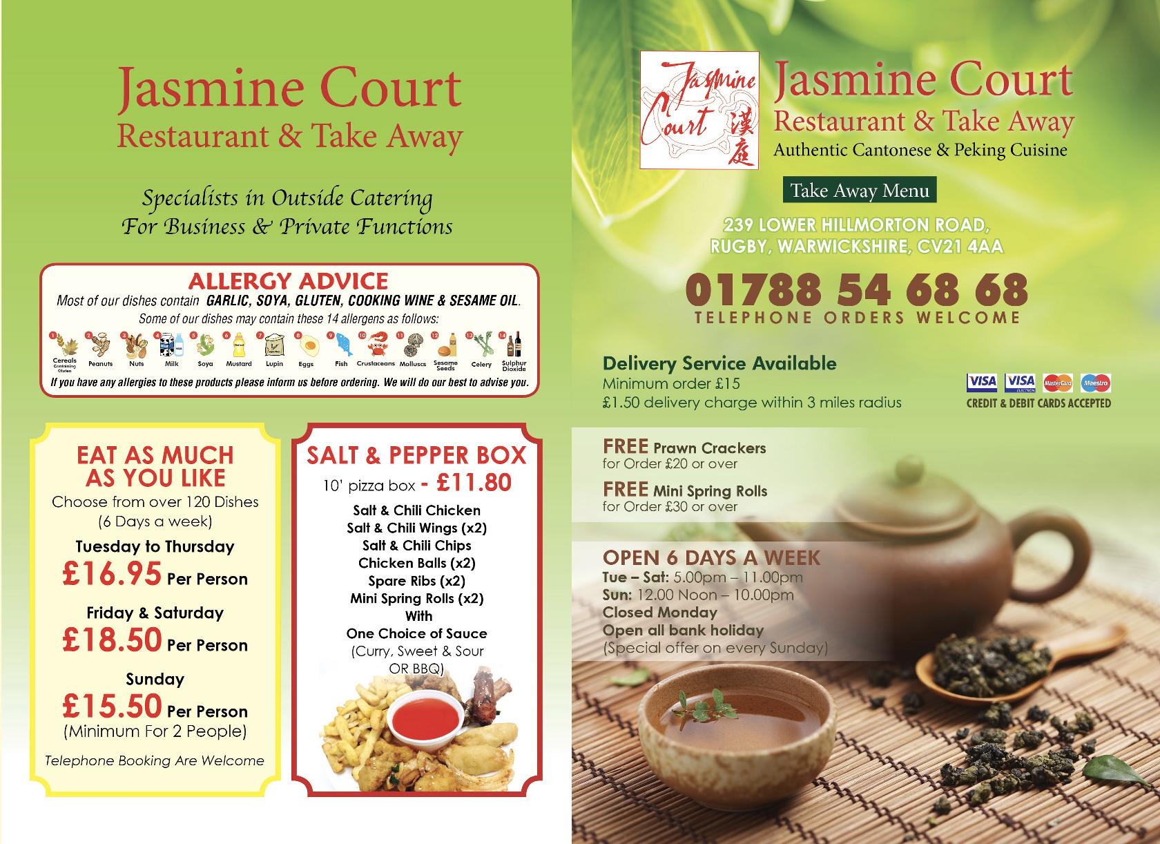 Menu at Jasmine Court Chinese Restaurant, Rugby