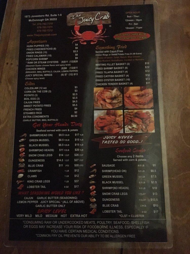 Menu at The Juicy Crab McDonough pub & bar, McDonough