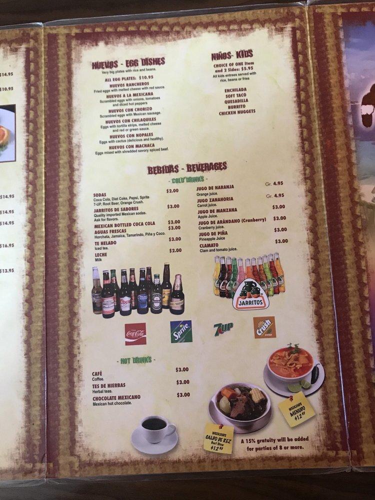 Menu at Vallarta restaurant, San Leandro