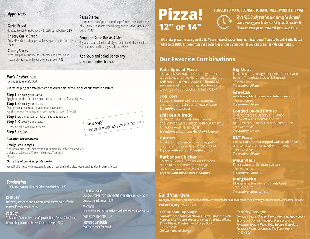 Pat's deals pizzeria menu