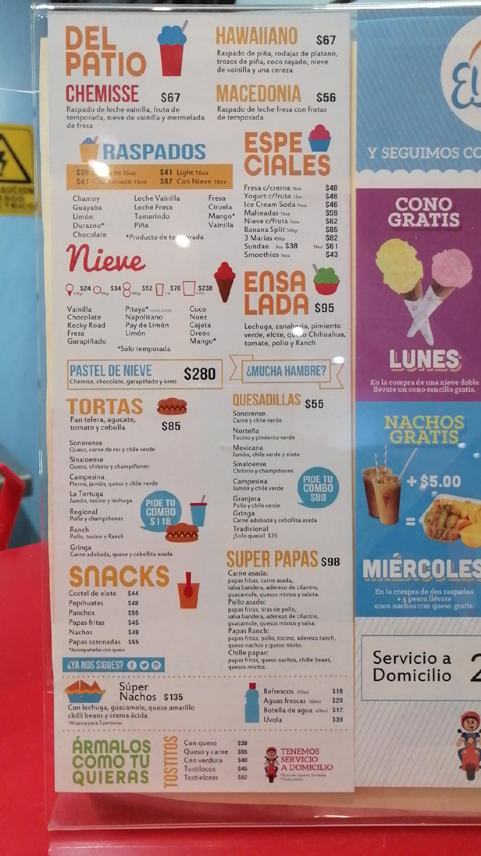 Menu at Neveria El Patio Salazar restaurant, Hermosillo