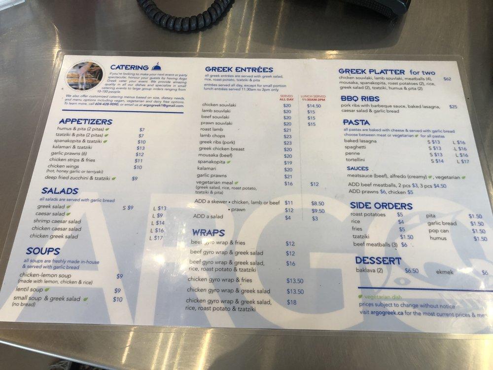 Menu At Argo Greek Cuisine Pizza And Pasta Pizzeria Burnaby