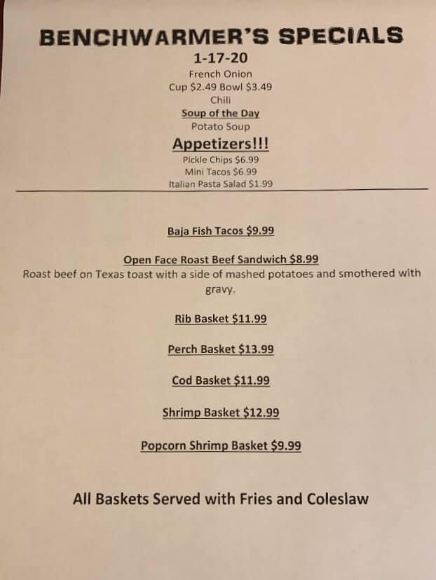 Menu at Bench Warmers Sports Bar & Grill, Sandusky